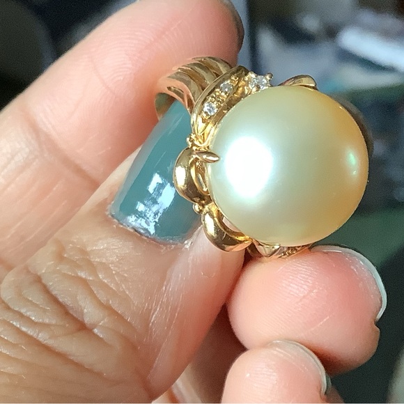 Sold❗️❗️❗️18K Solid Gold Ring with Authentic Pearl with Natural Diamond - Picture 12 of 12